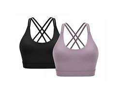 CLOUSPO Sport BH Damen Bequem Sports BH Yoga Bra ohne Bügel mit Gekreuzt Rücken Design für Yoga Jogging Fitness 2er Pack(Sxhwarz/Lila,L) von CLOUSPO