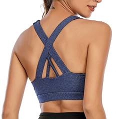 CLOUSPO Sport BH Damen Gekreuzt Rücken Yoga Bra ohne Bügel Gepolstert Sport Bra für Yoga Laufen Jogging Fitness (Blau, L) von CLOUSPO