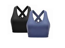 CLOUSPO Sport BH Damen Gekreuzt Rücken Yoga Bra ohne Bügel Gepolstert Sport Bra für Yoga Laufen Jogging Fitness 2er Pack (Schwarz/Blau,M) von CLOUSPO