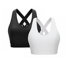 CLOUSPO Sport BH Damen Gekreuzt Rücken Yoga Bra ohne Bügel Gepolstert Sport Bra für Yoga Laufen Jogging Fitness 2er Pack (Schwarz/Weiß,XL) von CLOUSPO