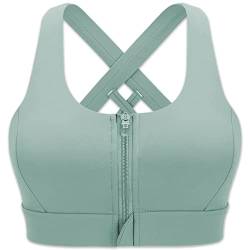 CLOUSPO Sport BH Damen Vorderverschluss Gepolstert Yoga BH Starker Halt Nach der Operation tragbarer Bra ohne Bügel für Laufen Jogging Fitness Yoga (M, Grün) von CLOUSPO