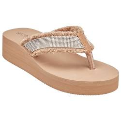 CLOVERLAY Damen Plateau Flip Flops Strass Glitzer Sandalen Hohe Keilsandalen, Mokka, 39 EU von CLOVERLAY