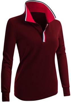 CLOVERY Damen Poloshirts Point Collar Design Langarm, Kwttl0203_Wein, 3X-Groß von CLOVERY