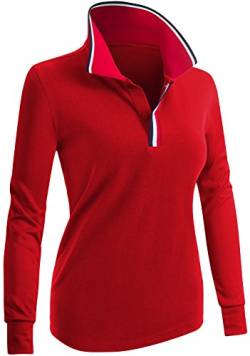 CLOVERY Damen Poloshirts Point Collar Design Langarm, Kwttl0203_rot, 3X-Groß von CLOVERY