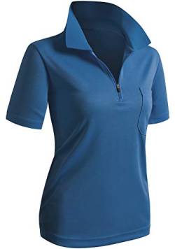 Clovery Damen Sportwear Poloshirt mit Reißverschluss und kurzen Ärmeln - Blau - X-Groß von CLOVERY