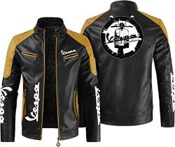 CLOZAM Herren Lederjacke,Servizio Vespa Print PU Jacken Motorradjacke Reißverschluss Sweatshirts Dicker Warmer Mantel-A||XL von CLOZAM