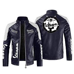 CLOZAM Herren Lederjacke,Servizio Vespa Print PU Jacken Motorradjacke Reißverschluss Sweatshirts Dicker Warmer Mantel-C||2XL von CLOZAM