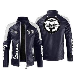 CLOZAM Herren Lederjacke,Servizio Vespa Print PU Jacken Motorradjacke Reißverschluss Sweatshirts Dicker Warmer Mantel-C||XL von CLOZAM