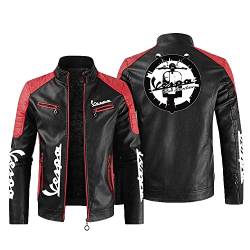CLOZAM Herren Lederjacke,Servizio Vespa Print PU Jacken Motorradjacke Reißverschluss Sweatshirts Dicker warmer Mantel-D||XL von CLOZAM