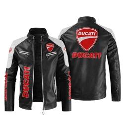 CLOZAM Herren Lederjacke Ducati Print PU Jacke Motorradjacke Stehkragen Reißverschluss Sweatshirt Dicker Warmer Mantel - Teenage Gifts-A||3XL von CLOZAM