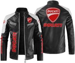 CLOZAM Herren Lederjacke Ducati Print PU Jacke Motorradjacke Stehkragen Reißverschluss Sweatshirt Dicker Warmer Mantel - Teenage Gifts-A||XL von CLOZAM