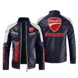 CLOZAM Herren Lederjacke Ducati Print PU Jacke Motorradjacke Stehkragen Reißverschluss Sweatshirt Dicker Warmer Mantel - Teenage Gifts-B||2XL von CLOZAM