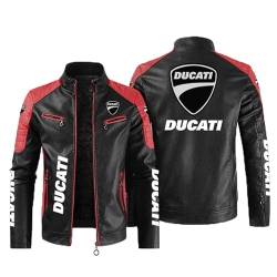 CLOZAM Herren Lederjacke Ducati Print PU Jacke Motorradjacke Stehkragen Reißverschluss Sweatshirt Dicker Warmer Mantel - Teenage Gifts-C||2XL von CLOZAM