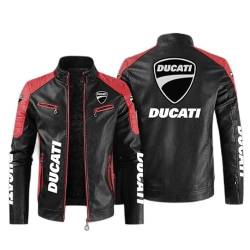 CLOZAM Herren Lederjacke Ducati Print PU Jacke Motorradjacke Stehkragen Reißverschluss Sweatshirt Dicker Warmer Mantel - Teenage Gifts-C||S von CLOZAM
