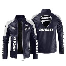 CLOZAM Herren Lederjacke Ducati Print PU Jacke Motorradjacke Stehkragen Reißverschluss Sweatshirt Dicker Warmer Mantel - Teenage Gifts-D||2XL von CLOZAM