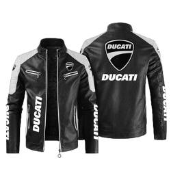 CLOZAM Herren Lederjacke Ducati Print PU Jacke Motorradjacke Stehkragen Reißverschluss Sweatshirt Dicker Warmer Mantel - Teenage Gifts-E||2XL von CLOZAM