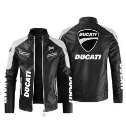 CLOZAM Herren Lederjacke Ducati Print PU Jacke Motorradjacke Stehkragen Reißverschluss Sweatshirt Dicker Warmer Mantel - Teenage Gifts-E||XL von CLOZAM