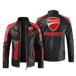CLOZAM Herren Lederjacke Ducati Print PU Jacke Motorradjacke Stehkragen Reißverschluss Sweatshirt Dicker Warmer Mantel - Teenage Gifts-F||5XL von CLOZAM