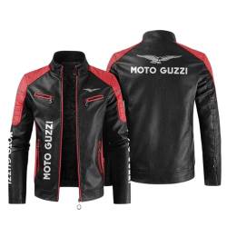 CLOZAM Herren Lederjacke Moto Guzzi Print PU Jacke Motorradjacke Stehkragen Reißverschluss Sweatshirt Dicker Warmer Mantel - Teenage Gifts-A||3XL von CLOZAM