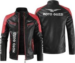 CLOZAM Herren Lederjacke Moto Guzzi Print PU Jacke Motorradjacke Stehkragen Reißverschluss Sweatshirt Dicker Warmer Mantel - Teenage Gifts-A||5XL von CLOZAM