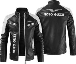 CLOZAM Herren Lederjacke Moto Guzzi Print PU Jacke Motorradjacke Stehkragen Reißverschluss Sweatshirt Dicker Warmer Mantel - Teenage Gifts-B||5XL von CLOZAM