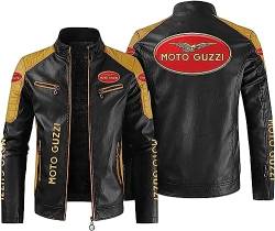 CLOZAM Herren Lederjacke Moto Guzzi Print PU Jacken Motorradjacke Reißverschluss Sweatshirts Dicker Warmer Mantel-A||2XL von CLOZAM