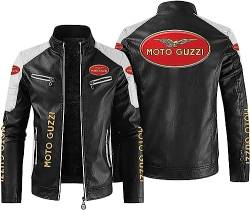 CLOZAM Herren Lederjacke Moto Guzzi Print PU Jacken Motorradjacke Reißverschluss Sweatshirts Dicker Warmer Mantel-B||3XL von CLOZAM