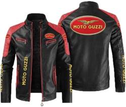 CLOZAM Herren Lederjacke Moto Guzzi Print PU Jacken Motorradjacke Reißverschluss Sweatshirts Dicker Warmer Mantel-D||3XL von CLOZAM