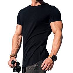 Männer Slim Fit Kurzarm-T-Shirt, lässiger Sommer, sportlich, Stretch, Fitness, Muskel-T-Shirt, Kurzarm, für Bodybuilding, Fitnessstudio, Training, T-Shirts (Color : Black, Size : M) von CLSQLXYJZC