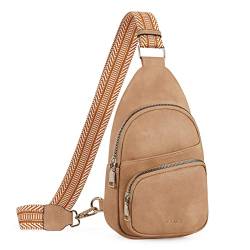 CLUCI Brusttasche Damen Crossbody Bag, Sling Bag PU Leder für Damen und Herren, kleine Umhängetasche Sport，Bauchtasche Gürteltasche Breiter Gurt für Outdoor Reisen，hellbraun von CLUCI