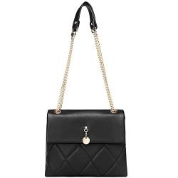 CLUCI Crossbody-Taschen für Frauen, kleine Klappe, gesteppt, Designer-Handtaschen, Kettenriemen, Damen-Schulter-Geldbörse, schwarz, Medium von CLUCI