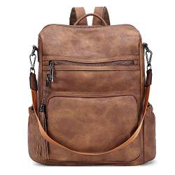 CLUCI Damen Rucksack Weiches Leder Groß Stylisch Frauen Designer Schultertasche Reiserucksack mit Quaste Zweifarbig Braun von CLUCI