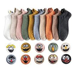 CLW Cartoon Baumwolle flache hochhackige Socken mittlerer Dicke Fersenstickerei lustiges Gesicht Smiley 10 Paar Socken für Männer und Frauen von CLW