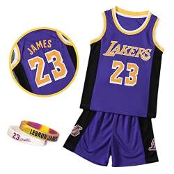 CLZWFZ La k er s Basketball Trikot Kit Kinder # 23 Fans Trikot Jungen Sweatshirt Ärmellose Jungen Basketball Weste Tops und Sport Shorts Set Trainingsanzug,Lila,XS von CLZWFZ