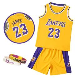 CLZWFZ Lakers Basketball Trikot Kit Kinder # 23 Fans Trikot Jungen Sweatshirt Ärmellose Jungen Basketball Weste Tops und Sport Shorts Set Trainingsanzug,Gelb,S von CLZWFZ