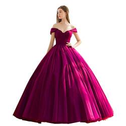 CLcaojun Damen Schulterfrei A Linie Tüll Ballkleid Plissee Herz Ausschnitt Abendkleid Elegant Lange Prinzessin Ballkleider, rosarot, 46 von CLcaojun