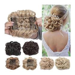 Bun Haarteile Synthetic Hair Messy Hair Bun Pieces Clip in Hair Extension Dish Curly Hair Bun Chignon Ponytail Hairpiece with 2 Comb Clips for Women Brötchen-Haarteil (Color : Light brown) von CLoxks