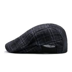 CLoxks Barett Cap Baskenmütze Mit Buchstaben Bedruckte Damen-Baskenmütze Für Herren Und Damen Entenzungenkappe Für Outdoor-Freizeit-Sonnenschutzhut Verstellbar 56–58 cm Karomuster Schwarz von CLoxks