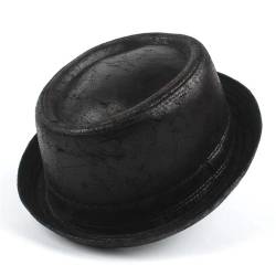 CLoxks Cowboyhüte Herren Hut Für Papa Schwarzer Fedora Hut Für Gentleman Flat Bowler Porkpie Top Jazz Hut 57Cm Dark Coffee-Leder von CLoxks