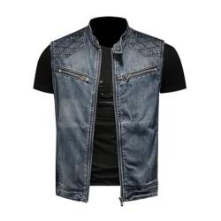 CLoxks Weste Vest Herren Jeans Westen Vintage Mode Design Ärmel Los Herren Streetwear Zerrissene Loch Punk Jean Jacken Kleidung Xxxl Denimblue von CLoxks