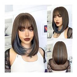 Cosplay Perücke Braune Ombre-blaue kurze Bob-Haar-Perücke mit Pony, synthetische Perücken for Frauen, Lolita, Cosplay, tägliche natürliche hitzebeständige Faserhaare Party Cosplay Perücke von CLoxks