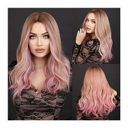 Damen Perücken Lange gewellte Ombre-Blondine-Perücke for Frauen, tägliches Cosplay, natürlicher Mittelteil, synthetische rosa Perücken, hitzebeständige Lolita-Perücke Beauty Ladieshair von CLoxks