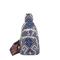 Hüfttaschen Modische Gewebte Diamantkarierte Brusttasche, Vielseitiger Damenrucksack, Westliche, Doppellagige Reisetasche Blau von CLoxks