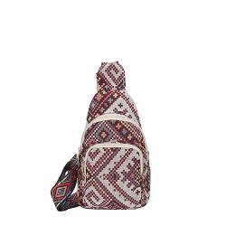 Hüfttaschen Modische Gewebte Diamantkarierte Brusttasche, Vielseitiger Damenrucksack, Westliche, Doppellagige Reisetasche Rosa von CLoxks