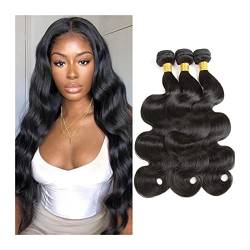 Human Hair Bundles Brasilianisches Echthaar, gewellt, 1 3, 4 Bündel, unverarbeitete brasilianische gewellte Remy-Echthaarverlängerungen, natürliche schwarze Farbe human hair weave (Size : 28inch) von CLoxks