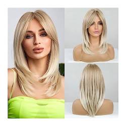 Perücke Lange blonde geschichtete Perücken for Frauen, synthetische Perücke mit Pony, natürlich aussehendes glattes Hochtemperaturhaar for den Alltag synthetische Perücken von CLoxks