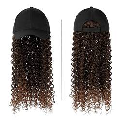 Perückenkappen Baseball Cap Perücke synthetische lange afro versaute lockige Perücke Hut natürliche schwarze/braune Auburn Hiar Cap mit Haaren for Frauen Perückenkappen für Damen (Color : F989) von CLoxks