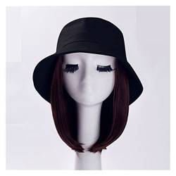 Perückenkappen Bob Hair Perücke mit Hut integrierte weibliche Modefischer Hut Perücke Schlüsselbein kurzer Sommer Bobo Head Short Letery Hair Set Perückenkappen für Damen (Color : Dark brown 2) von CLoxks