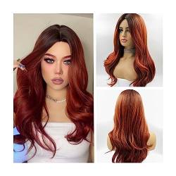 perücke braun Perücke, Cosplay, hitzebeständige Faser-Perücken, lange braune Ombre-Synthetik-Perücken for Frauen, natürliches Haar, gewellte Perücken, mittlerer Teil, weibliche Perücke Natürliches Per von CLoxks