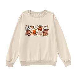 CM C&M WODRO Frauen Thanksgiving Kürbis Kaffee Shirt Lange Ärmel Nette Crewneck Sweatshirts Casual Pullover Top Herbst Kleidung, Beige, M von CM C&M WODRO